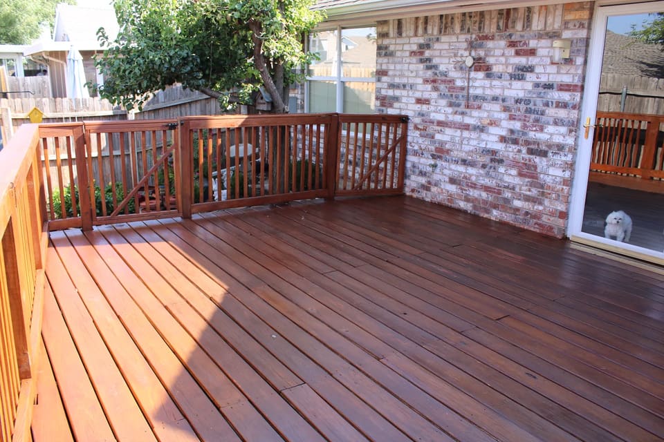 A freshly stained deck in Oklahoma City